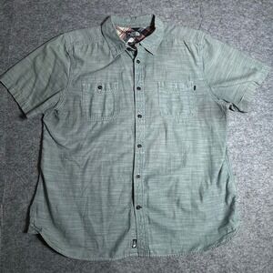 The North Face Button Up Men XL Short Sleeve Cotton Green Slub Texture Shirt